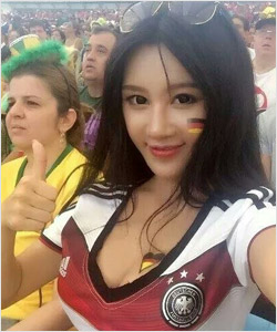 Asian Hottie supporting the German Football squad ripping Brazil to shreds
